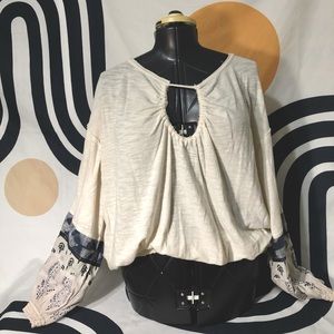 Free People Boho Balloon Sleeve Cream Blouse